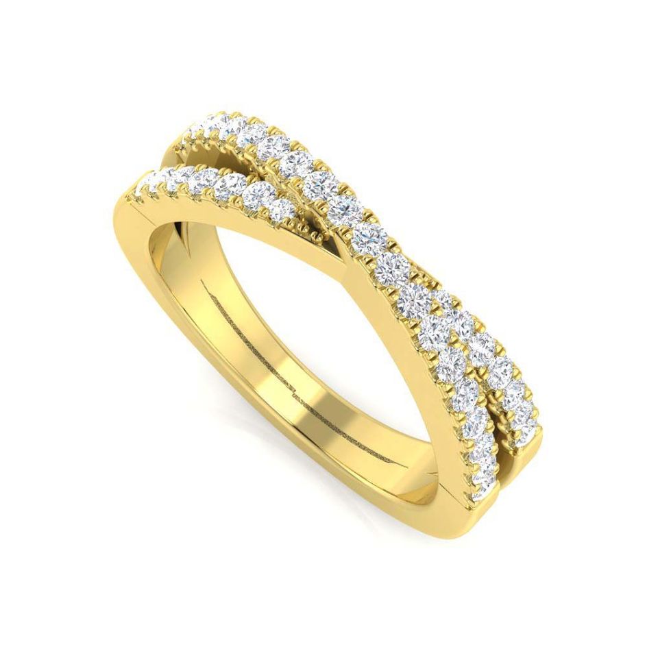 9CT Yellow-Gold Diamond Half-Set Crossover Ring