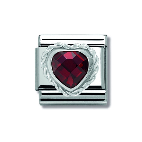 Nomination Silver & Stainless Steel & Red Zirconia Heart Charm