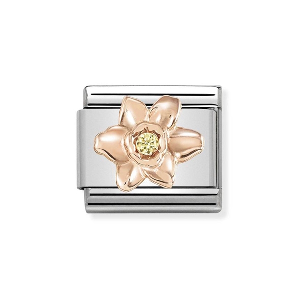 Nomination Steel &amp; 9 ct Rose-Gold Sparkle Daffodil Charm