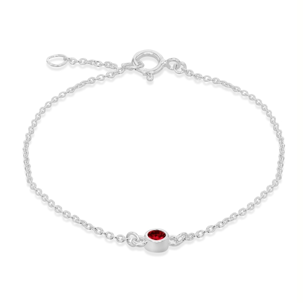 Sterling Silver &amp; Dark Red July Birthstone Bracelet