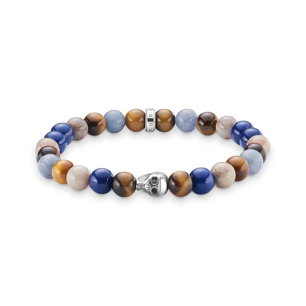 Thomas Sabo Rebel Skull Sterling Silver &amp; Blue Bead Bracelet