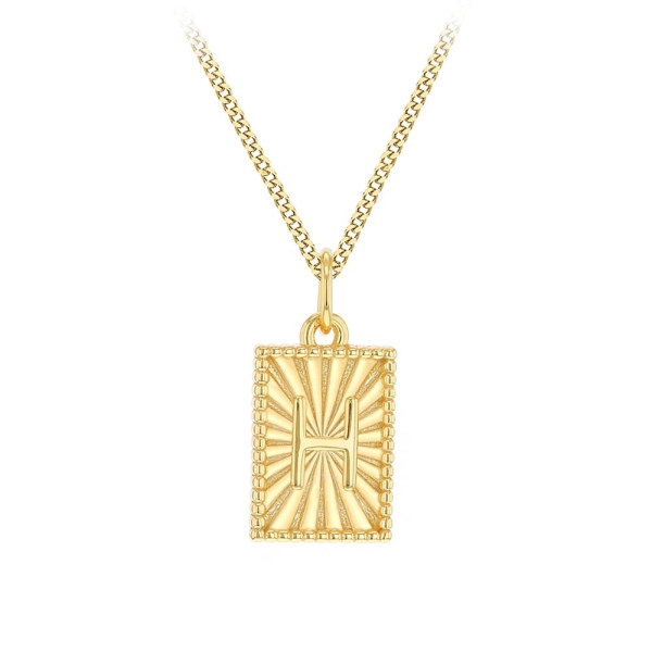 Sunray Letter H Gold-Plated Silver Pendant Necklace