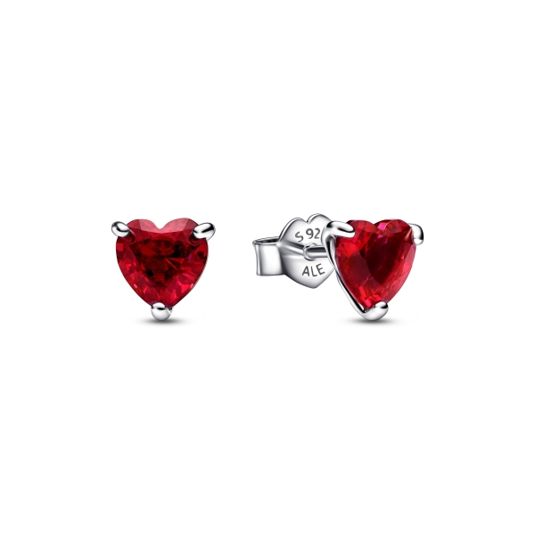 Pandora Red Heart Silver Stud Earrings
