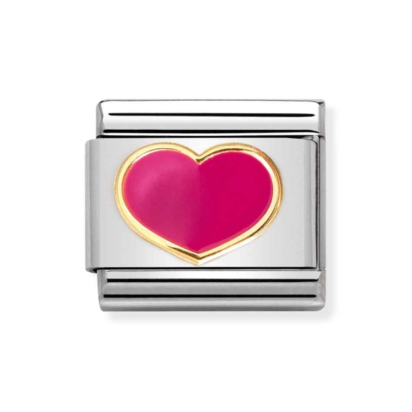 Nomination Composable Classic Fuschia Heart Enamel 18ct Gold Charm