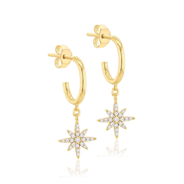 9CT Yellow-Gold North Star Drop Hoop Earrings