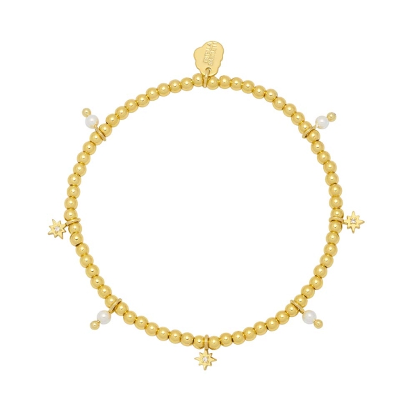Estella Bartlett Pearl & Star Charm Gold Beaded Bracelet