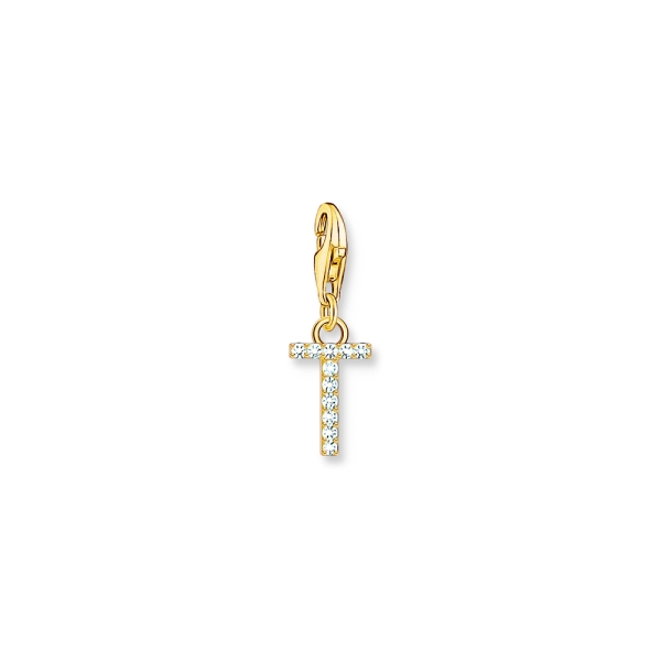Thomas Sabo Letter T White Stones & Gold-Plated Charm