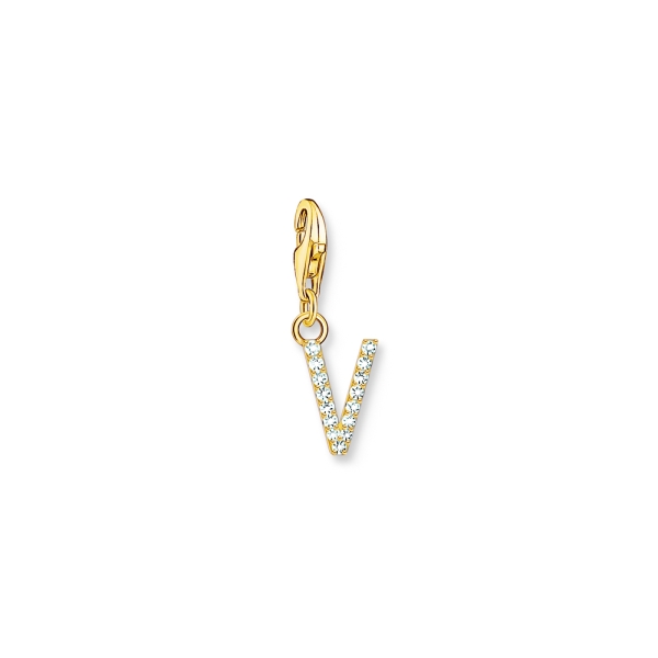 Thomas Sabo Letter V White Stones & Gold-Plated Charm