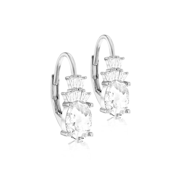 Sterling Silver Oval Stone Sparkle Lever Back Earrings