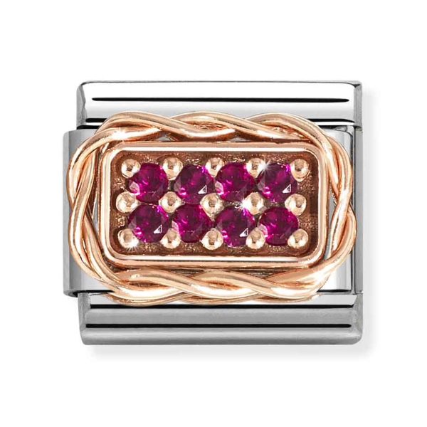 Nomination Composable Classic Pav&eacute; Red Stones Rose &amp; Steel Charm