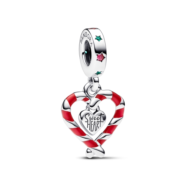 Pandora Moments Candy Cane Heart Christmas Dangle Charm
