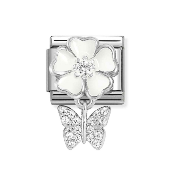 Nomination Composable Classic White Flower & Butterfly Dangle Charm
