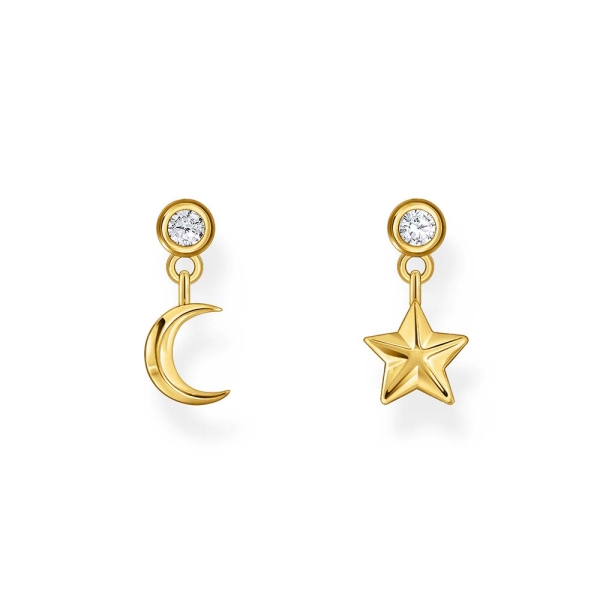 Thomas Sabo Star &amp; Moon Gold-Plated Drop Earrings