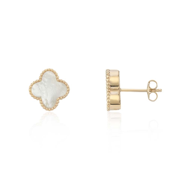 9CT Yellow-Gold &amp; White Pearl Flower Stud Earrings