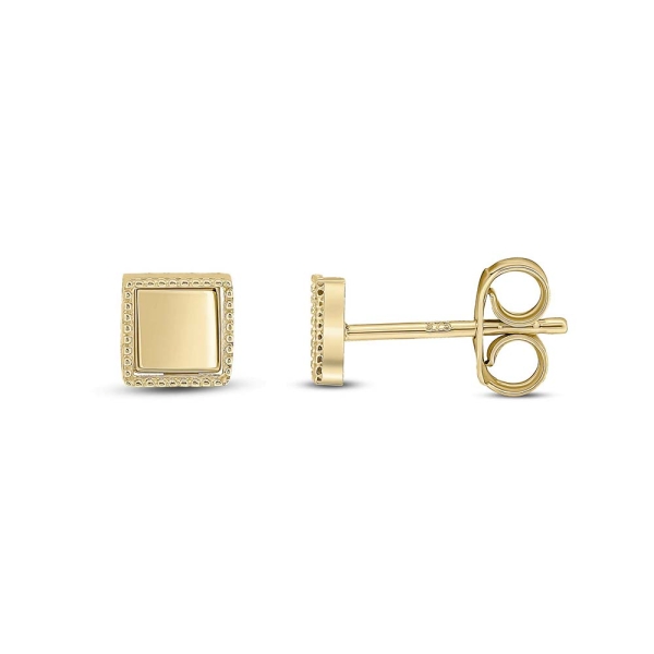 9CT Yellow-Gold Beaded Edge Square Stud Earrings