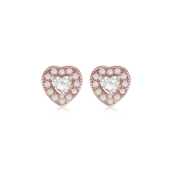 Rose Gold-Plated Halo Heart Cubic Zirconia Stud Earrings