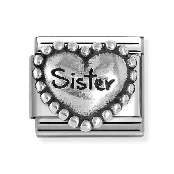 Nomination Composable Classic Beaded Heart Sister Steel & Silver Charm