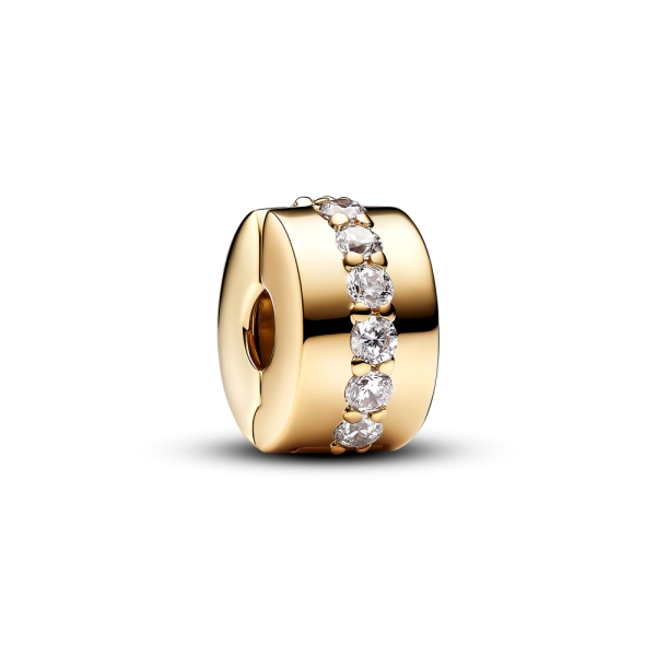 Pandora Moments Clear Sparkling Row 14K Gold-Plated Clip Charm