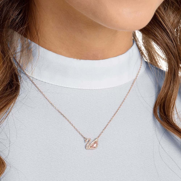 Swarovski Swan Pink Crystal Rose Gold-Tone Plated Necklace - 3