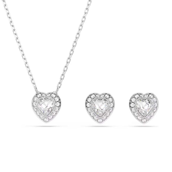 Swarovski Angelic Heart Rhodium-Plated Necklace & Earrings Gift Set