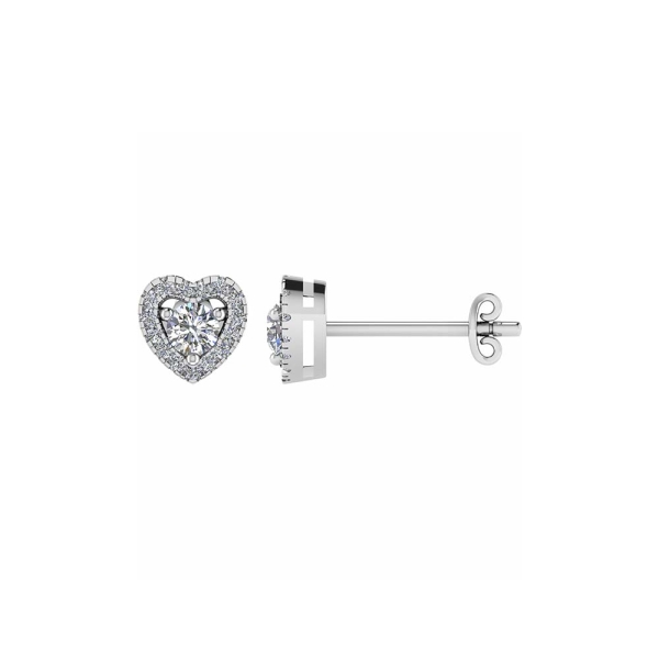 9CT White-Gold Diamond Heart Shape & Halo Stud Earrings