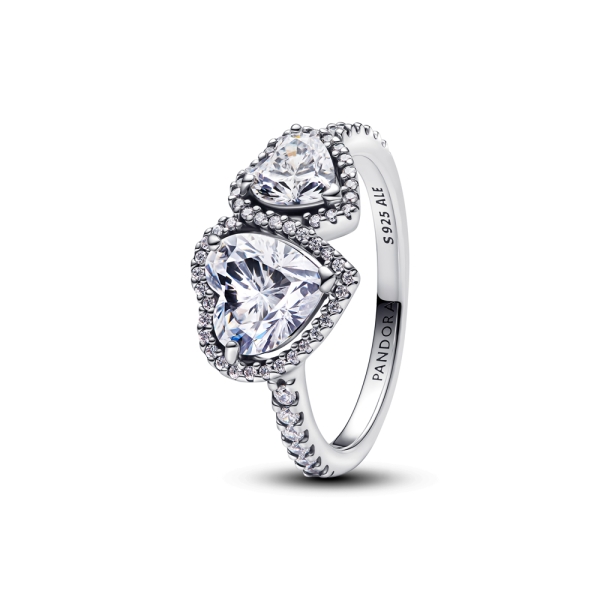 Pandora Timeless Sparkling Halo Hearts Sterling Silver Ring - 1