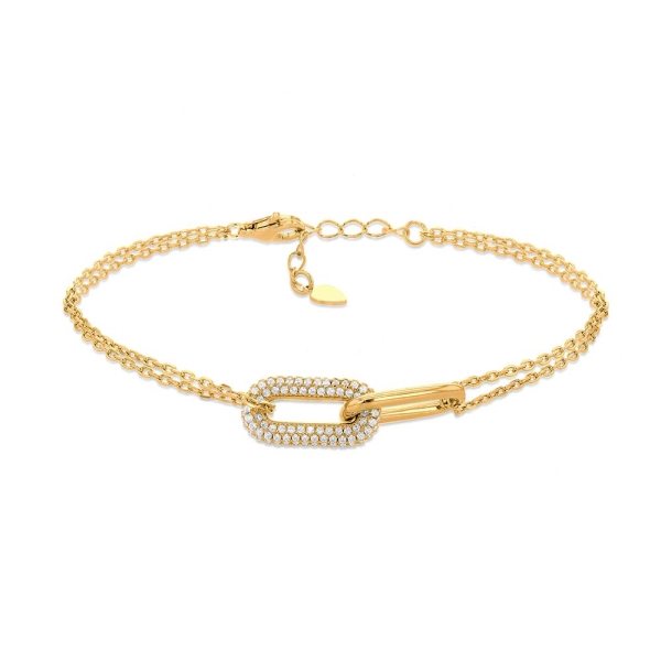 Gold-Plated & Cubic Zirconia Paperclip Link Chain Bracelet