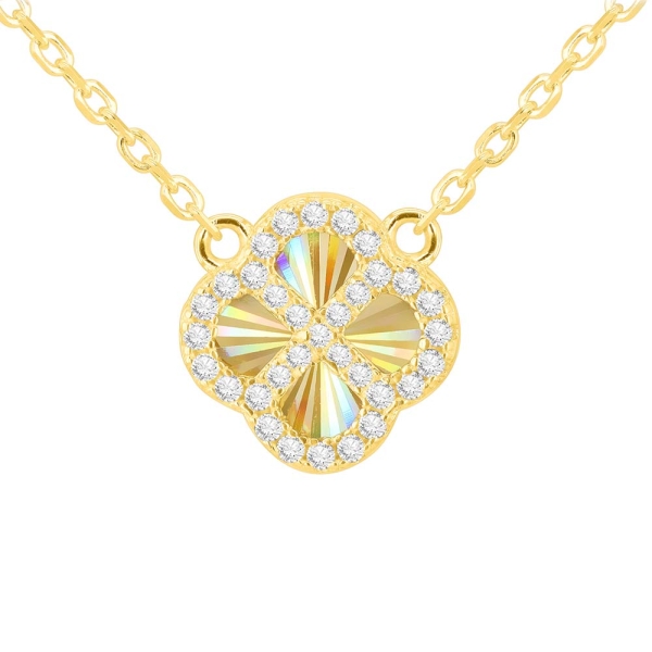 Gold-Plated Rainbow Clover Cubic Zirconia Necklace