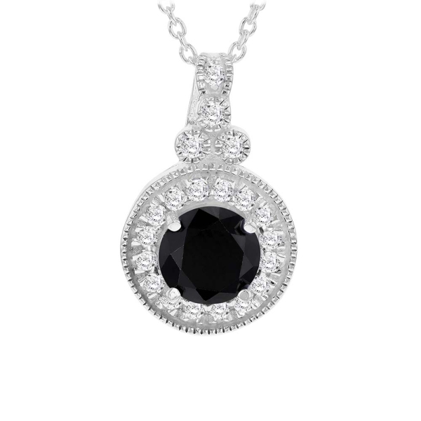 Sterling Silver & Black Cubic Zirconia Halo Pendant Necklace