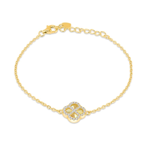 Gold-Plated Rainbow Clover Cubic Zirconia Chain Bracelet