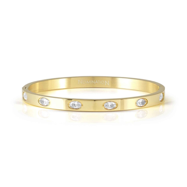 Nomination Pretty Bangles Gold-Plated & Oval White Stones Bangle