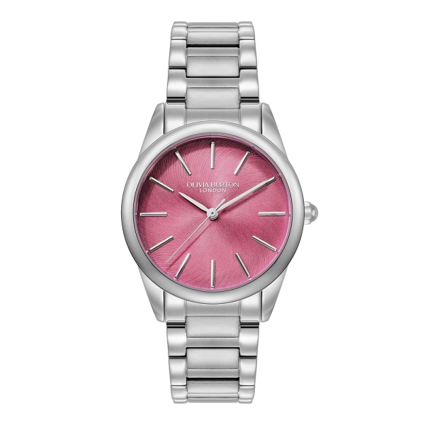 Olivia Burton Glowful Steel & Hot Pink Dial 34MM Watch