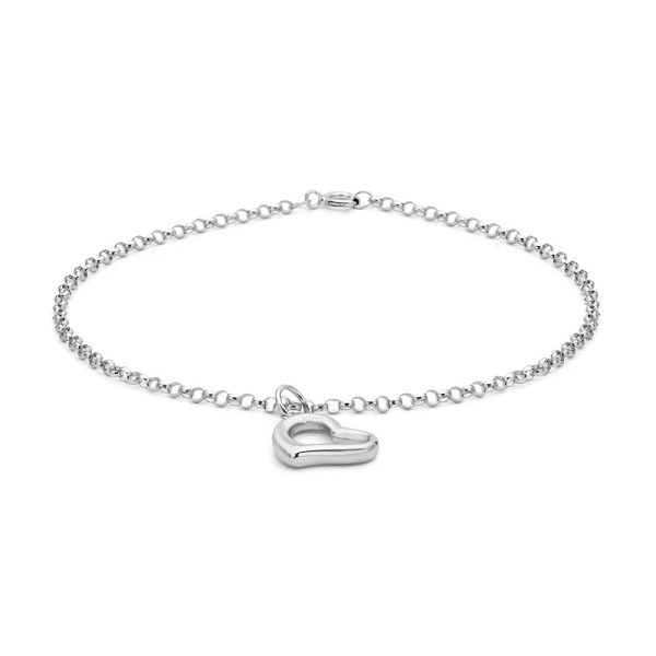 9CT White-Gold Heart Charm Belcher Chain Bracelet