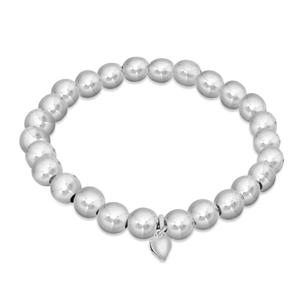 Sterling Silver Heart Tag & Ball Beaded Bracelet