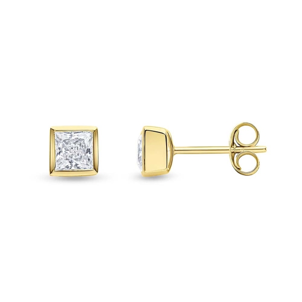 Square 4MM Cubic Zirconia 9CT Gold Rubover Stud Earrings