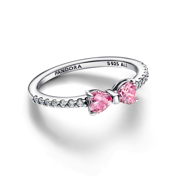 Pandora Timeless Sterling Silver Sparkling Pink Bow Ring - 2