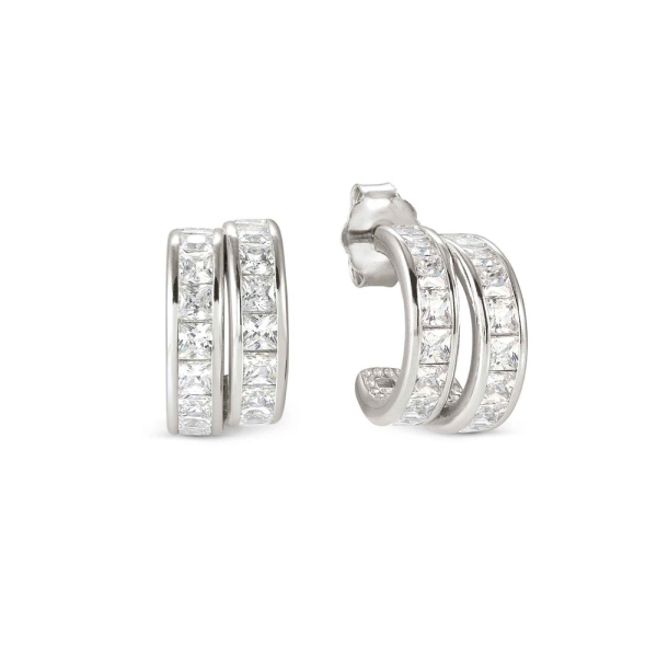 Nomination DayToNight White Stone Silver Half Hoop Earrings