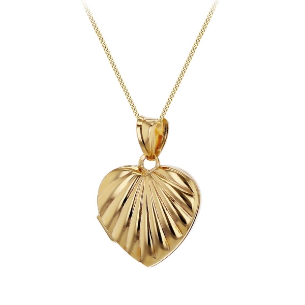 9CT Yellow-Gold Ribbed Heart Locket Pendant Necklace