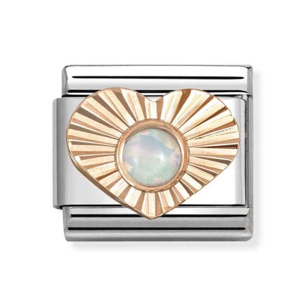 Nomination Composable Classic Diamond-Cut Heart & Opal Link Charm
