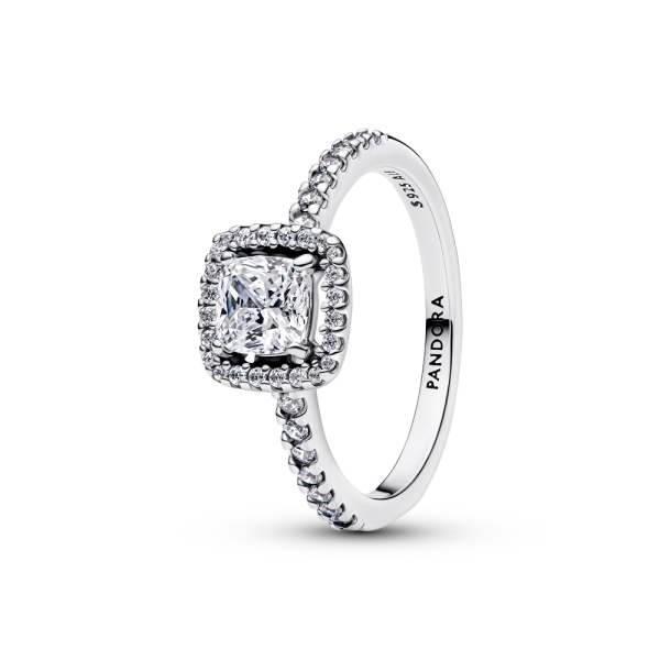 Pandora Timeless Silver Sparkling Square Halo Ring