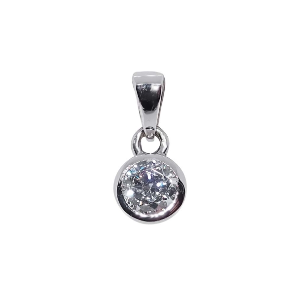 9CT White-Gold Round Cubic Zirconia Rub Over Pendant Necklace