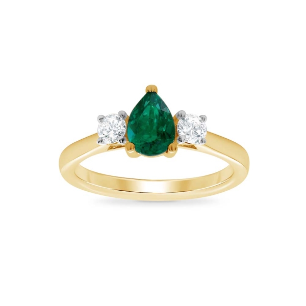 Pear Laboratory Grown Emerald & Diamond 9CT Gold Three Stone Ring