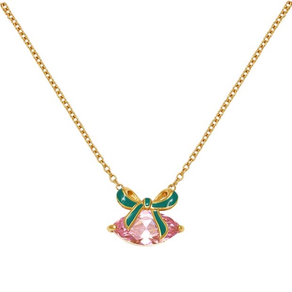 Amelia Scott Pink Cubic Zirconia & Gold-Plated Bow Necklace