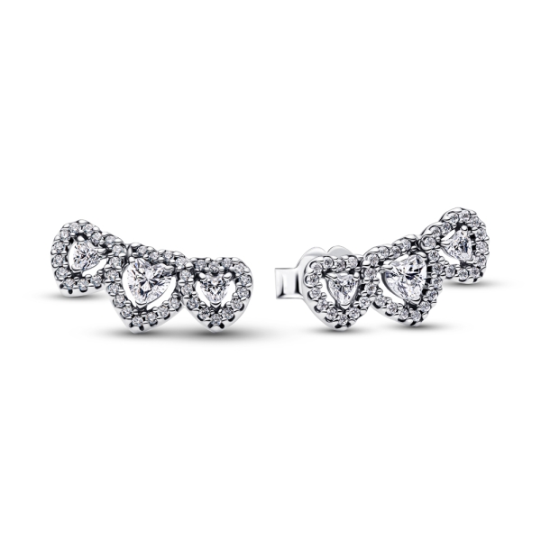 Pandora Timeless Halo Heart Trilogy Crawler Earrings