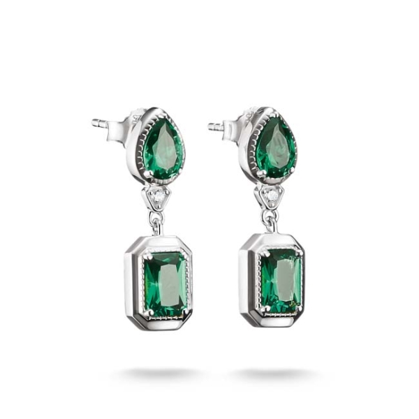 Thomas Sabo Elyndra Green Mixed Stone Silver Drop Earrings