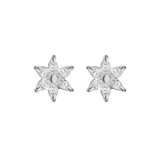 Sterling Silver Cubic Zirconia Cluster Flower Stud Earrings - 1