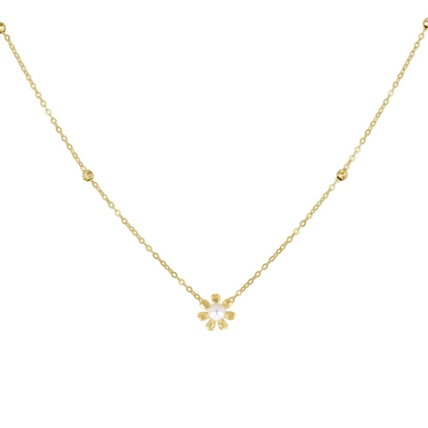 9CT Yellow-Gold Freshwater Pearl Flower Necklace - 1