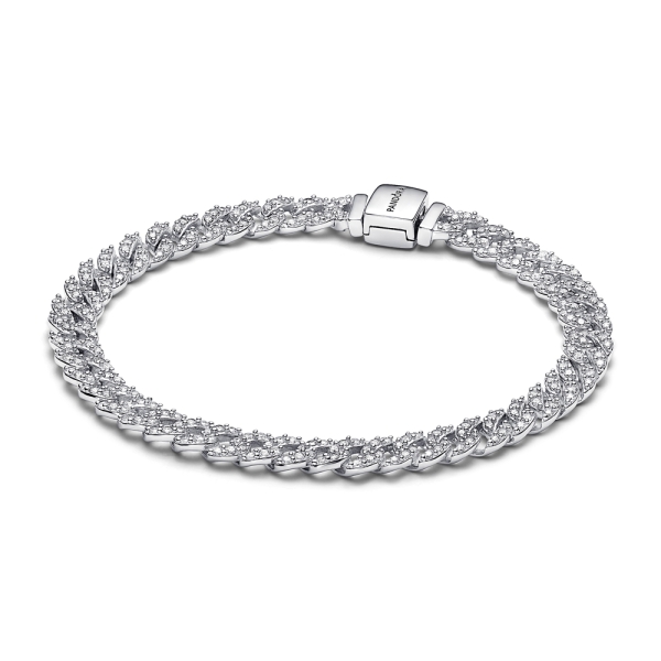 Pandora Timeless Pav&eacute; Cuban Silver Chain Bracelet