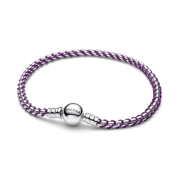 Pandora Moments Sterling Silver Purple Cord Box Chain Bracelet