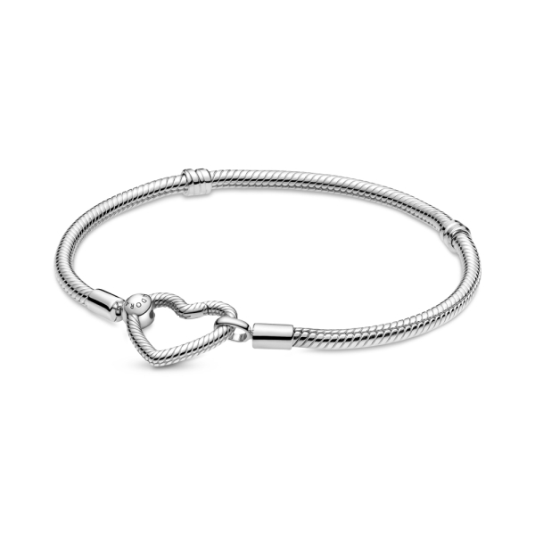 Pandora Moments Heart Closure Silver Snake Chain Bracelet